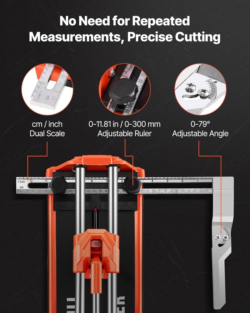 VEVOR 17-Inch Manual Tile Cutter for Wall & Polished Tiles,Double Rails for Precise Cutting, Tungsten Carbide Wheel,Non-Slip Handle,Anti-Displacement Pressure Rod,Precise Cuts for Pros & Beginners - Image 3